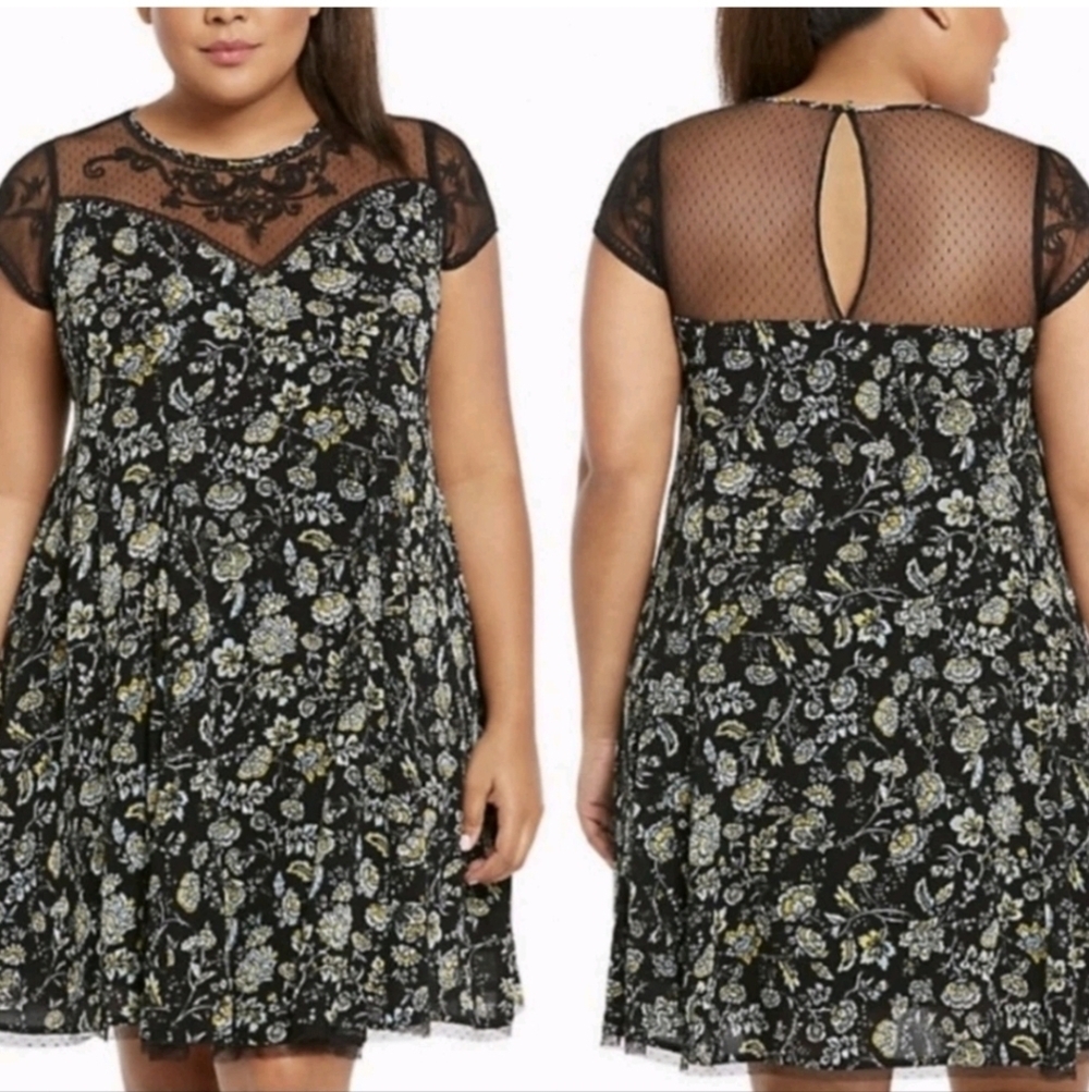 Torrid Women's Floral Print Lace Embroidered Gauze Lined Midi Dress SIZE 2X